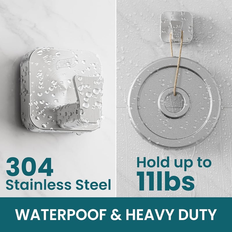 Taili 304 Stainless Steel Bathroom Suction Hooks for Towel, Bathrobe, Loofah, Patented Strong Suction Cup Holder, No Damage Hanging Glass Shower Wall Hook, Hold Up to 11 Lbs, 2 Pack, Silver - Image 3